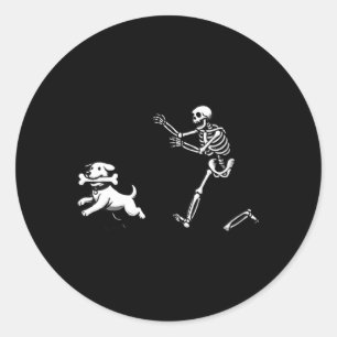 Pegatina Redonda Esqueleto de Perro de Mujeres Halloween Cuello en 
