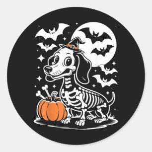 Pegatina Redonda Esqueleto de perro divertido de Halloween Huesos d