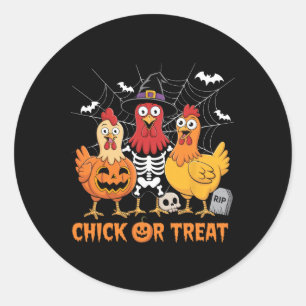 Pegatina Redonda Esqueleto de Pollo Chico o Trato Granjero Divertid