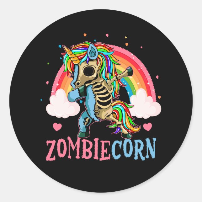 Pegatina Redonda Esqueleto de Rainbow Zombiecorn Zombie Unicornio H (Anverso)