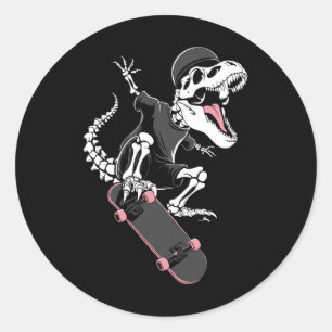 Pegatina Redonda Esqueleto de Skateboarder T-Rex - Ska de Dinosauri