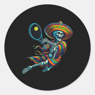Pegatina Redonda Esqueleto de tenis Sombrero Mexicano Cinco De Mayo