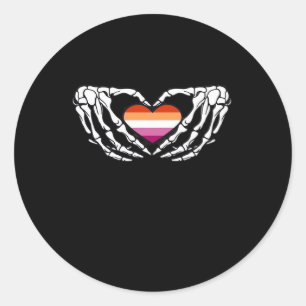 Pegatina Redonda Esqueleto del Orgullo Lesbiano Halloween Gótico Wl