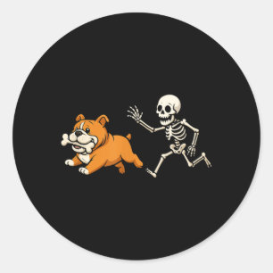 Pegatina Redonda Esqueleto Divertido Bulldog Halloween Perro Mamá A