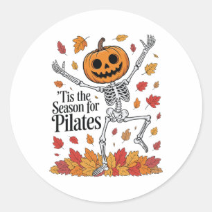 Pegatina Redonda Esqueleto Divertido de Pilates Calabaza de Yoga Ha