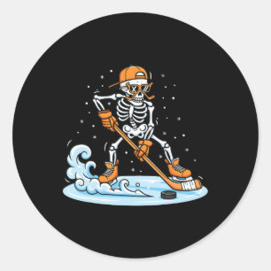Pegatina Redonda Esqueleto Divertido Hockey Sobre Hielo Halloween J