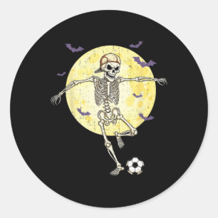 Pegatina Redonda Esqueleto Divertido Jugando Fútbol Halloween Diver