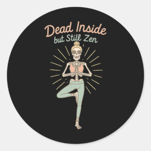 Pegatina Redonda Esqueleto Divertido Meditación Yoga Muerto por Den