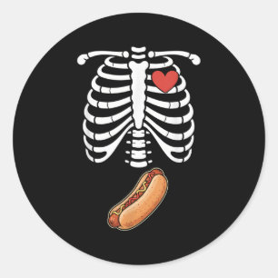 Pegatina Redonda Esqueleto Embarazado Hotdog Bulto de Barriga Rejil