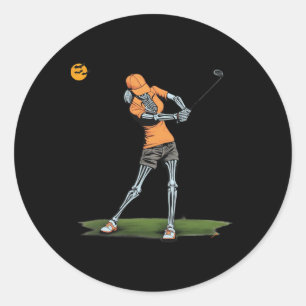 Pegatina Redonda Esqueleto Golf Divertido Halloween Golf Deportes G