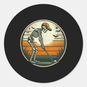 Pegatina Redonda Esqueleto Golf Halloween Golfista Jugador de Golf 