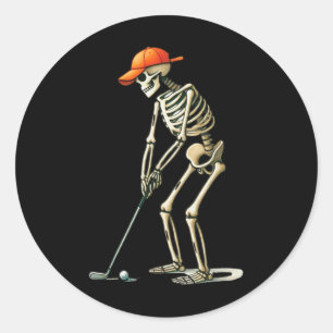 Pegatina Redonda Esqueleto Golf Halloween Golfista Jugador de Golf 