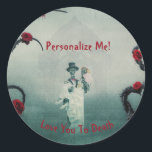 Pegatina Redonda Esqueleto Gótico de Boda Te Ama Hasta la Muerte No<br><div class="desc">Agrega un mensaje personalizado hecho a medida en las Calcomanías de Esqueleto Gótico de Boda Te Ama Hasta la Muerte. Puedes personalizarlas completamente con un saludo, gracias, deseos de celebración, pésame o cualquier otra cosa que desees.</div>