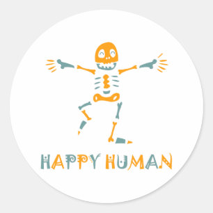 Pegatina Redonda Esqueleto humano feliz