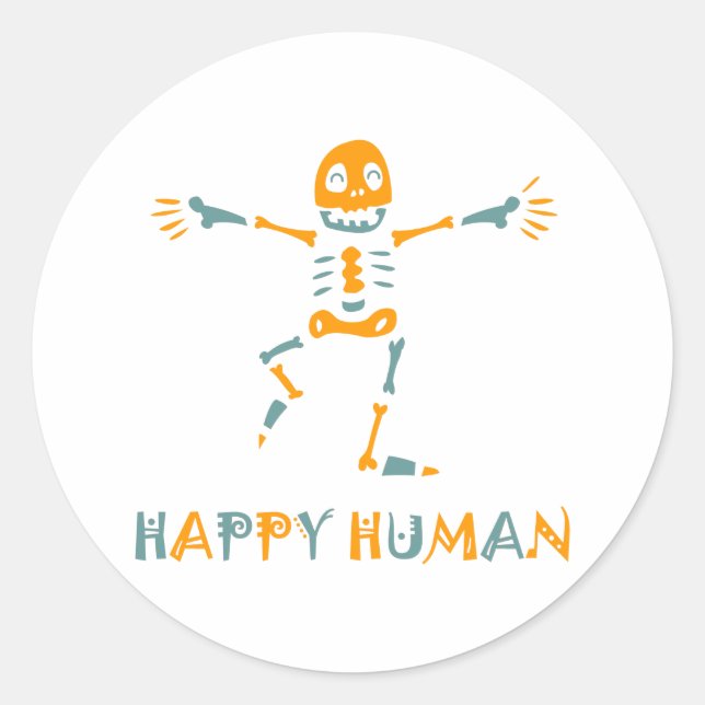 Pegatina Redonda Esqueleto humano feliz (Anverso)