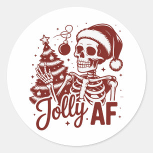 Pegatina Redonda Esqueleto Jolly Af Snarky Navidad Sarcástico Diver
