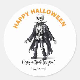 Pegatina Redonda Esqueleto lindo Happy Halloween calabazas amigable