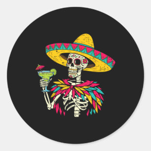 Pegatina Redonda Esqueleto mexicano Sombrero Cinco De Mayo