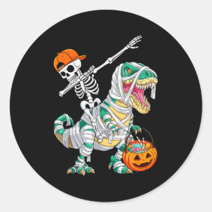 Pegatina Redonda Esqueleto montando bailando dab dinosaurio T Rex H