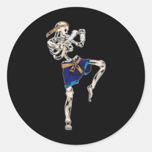 Pegatina Redonda Esqueleto Muay Thai Halloween Kickboxing Mma Lucha