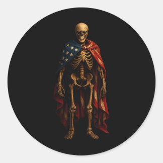 Pegatina Redonda Esqueleto Patriótico Bandera Americana Horror Góti
