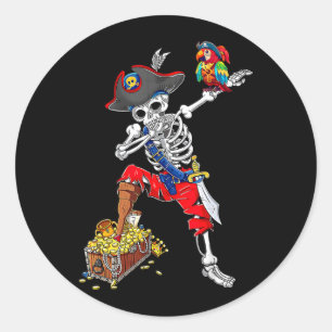 Pegatina Redonda Esqueleto Pirata Dabbing