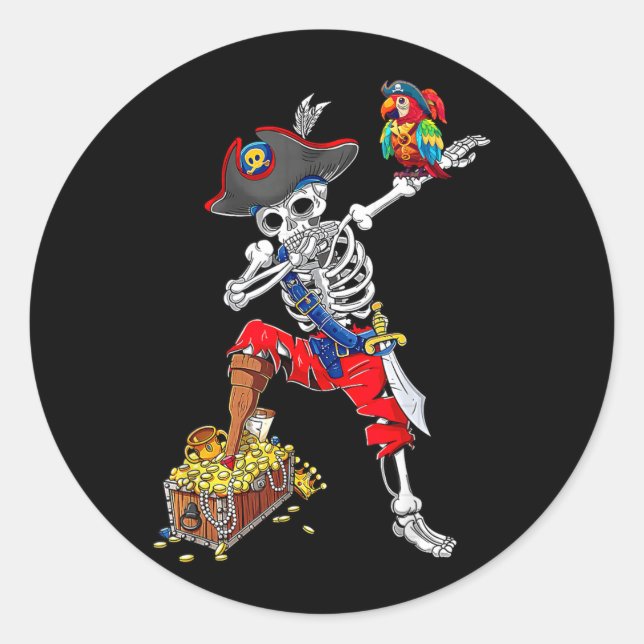 Pegatina Redonda Esqueleto Pirata Dabbing (Anverso)