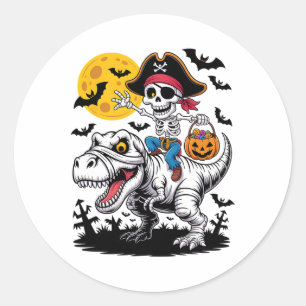 Pegatina Redonda Esqueleto pirata Halloween T Rex Candy Dinosaur Sh