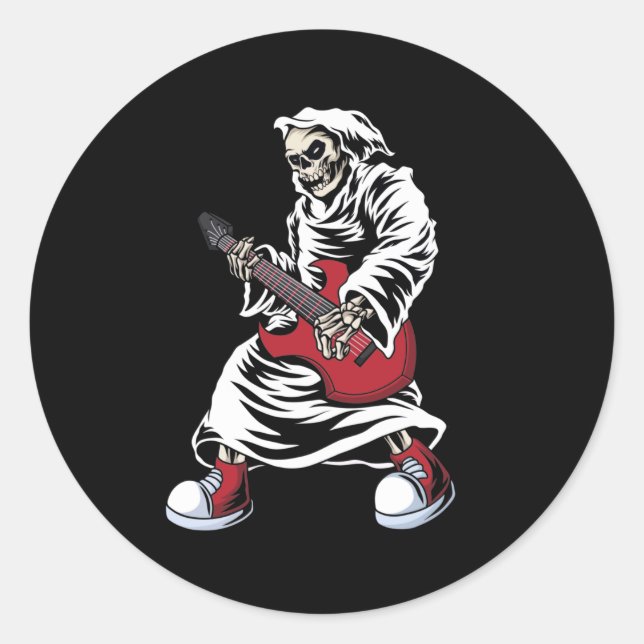 Pegatina Redonda esqueleto tocando guitarra eléctrica Acoustic (Anverso)