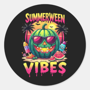 Pegatina Redonda Esqueleto Verano Vibraciones de Summerween Sandía 