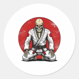 Pegatina Redonda Esqueleto Vintage Divertido de Jiu-jitsu Brasileño