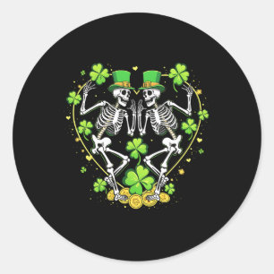 Pegatina Redonda Esqueletos bailando St. Patrick's Day Funny Skelet