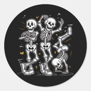 Pegatina Redonda Esqueletos bailarines Dance Challenge Halloween