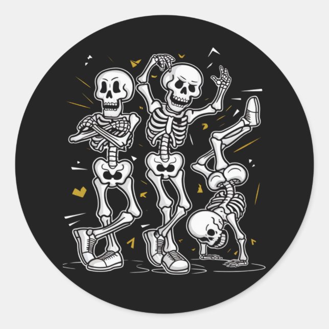 Pegatina Redonda Esqueletos bailarines Dance Challenge Halloween (Anverso)