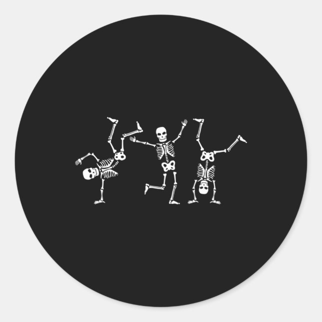 Pegatina Redonda Esqueletos bailarines Dance Challenge Halloween Sc (Anverso)