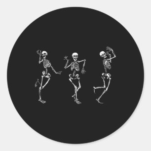 Pegatina Redonda Esqueletos bailarines. Danza Muerta De Halloween P