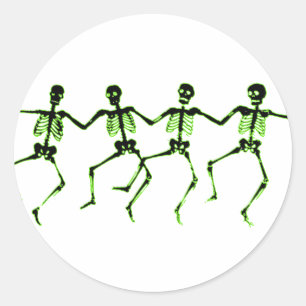 Pegatina Redonda Esqueletos danzantes, brillo verde