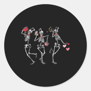 Pegatina Redonda Esqueletos danzantes Día de San Valentín del coraz