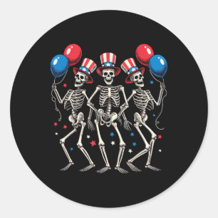 Pegatina Redonda Esqueletos De Baile 4 De Julio Divertida Independe