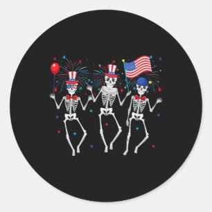 Pegatina Redonda Esqueletos De Baile 4 De Julio Divertida Independe
