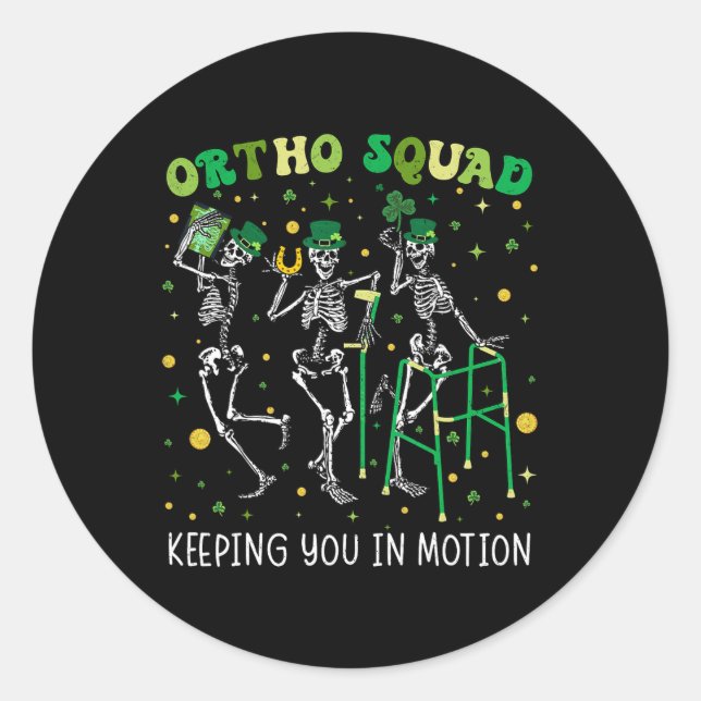 Pegatina Redonda Esqueletos de baile Ortho Squad St Patricks Orthop (Anverso)