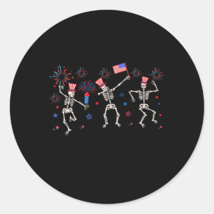 Pegatina Redonda Esqueletos De Baile Patriótico Gracioso 4 De Julio