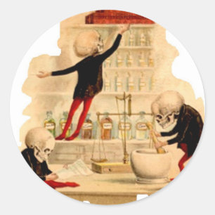 Pegatina Redonda Esqueletos de Mad Scientist