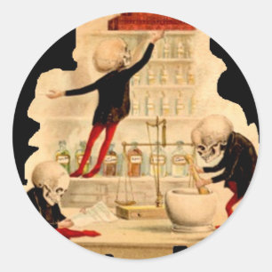 Pegatina Redonda Esqueletos de Mad Scientist
