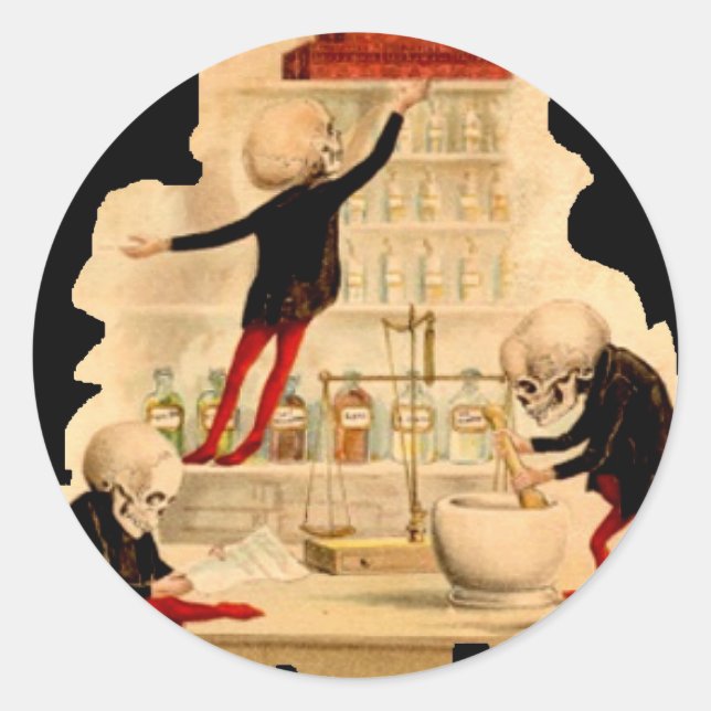 Pegatina Redonda Esqueletos de Mad Scientist (Anverso)