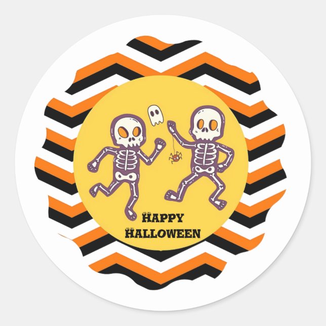 Pegatina Redonda Esqueletos espeluznantes de moda de Halloween (Anverso)