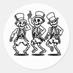 Pegatina Redonda Esqueletos espeluznantes huesos bailando danza tem