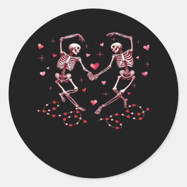 Pegatina Redonda Esqueletos Manos Manos Manos Día de San Valentín D (Anverso)
