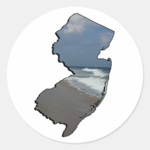 Pegatina Redonda Esquema del estado de la orilla de New Jersey