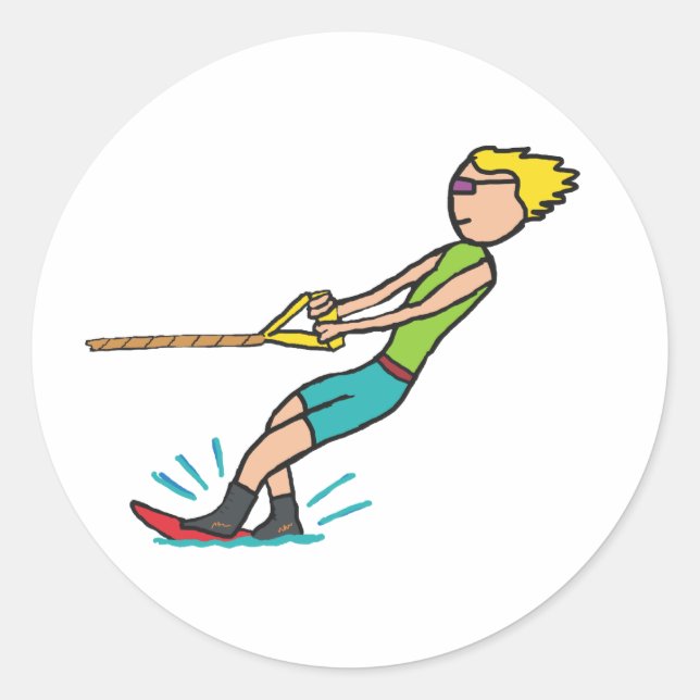 Pegatina Redonda Esquí acuático (Anverso)